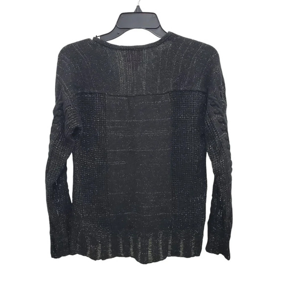 Romeo + Juliet Couture Black Silver‎ Metallic Thread Wool Knit V-Neck Sweater M - Picture 7 of 7